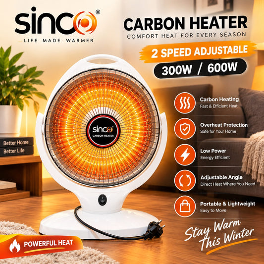 SINCO Moveable Electric Heater 300W/600W | Adjustable Heat Control | Compact Portable Heater